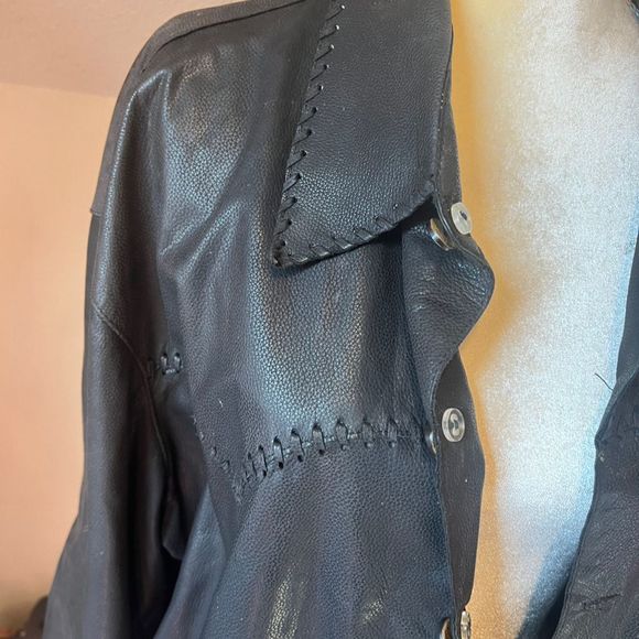 CO Men's Black Leather Biker Jacket Size 48 - Picture 5 of 7